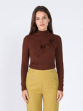 Long Sleeve Mock Neck Flower Applique Top