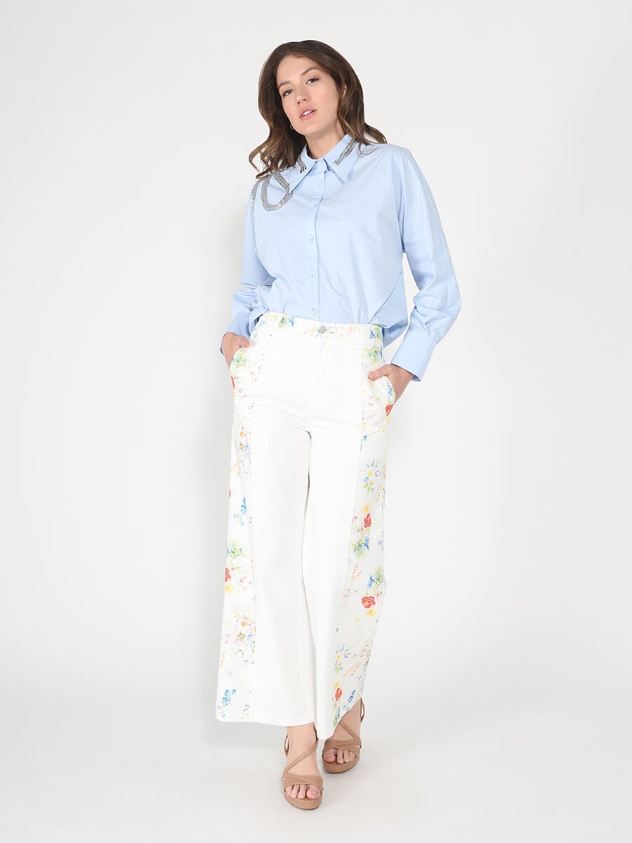 Gracia Fashion Women's Long Sleeve Shirt Button Down Sequin Embellished
