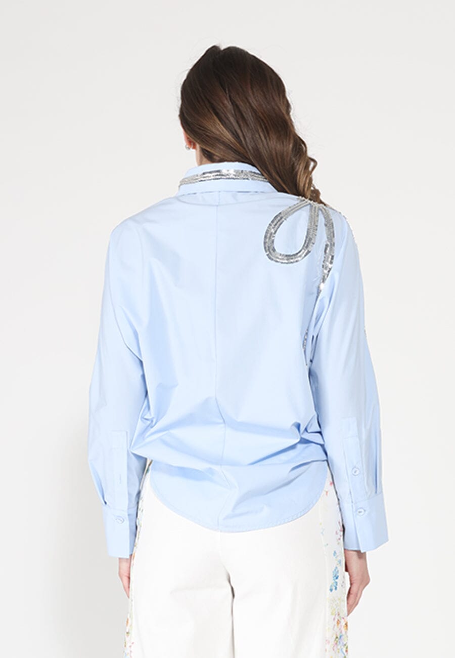 Gracia Fashion Women's Long Sleeve Shirt Button Down Sequin Embellished