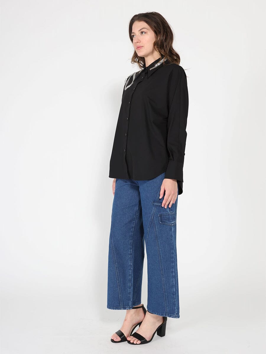 Gracia Fashion Women's Long Sleeve Shirt Button Down Sequin Embellished