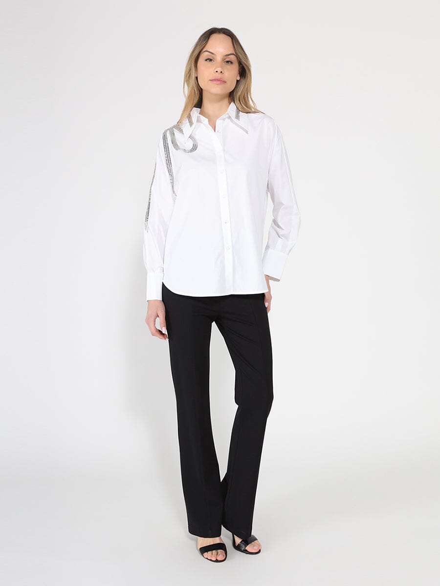 Gracia Fashion Women's Long Sleeve Shirt Button Down Sequin Embellished