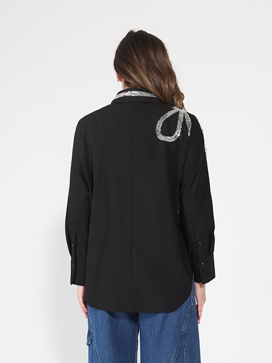 Gracia Fashion Women's Long Sleeve Shirt Button Down Sequin Embellished