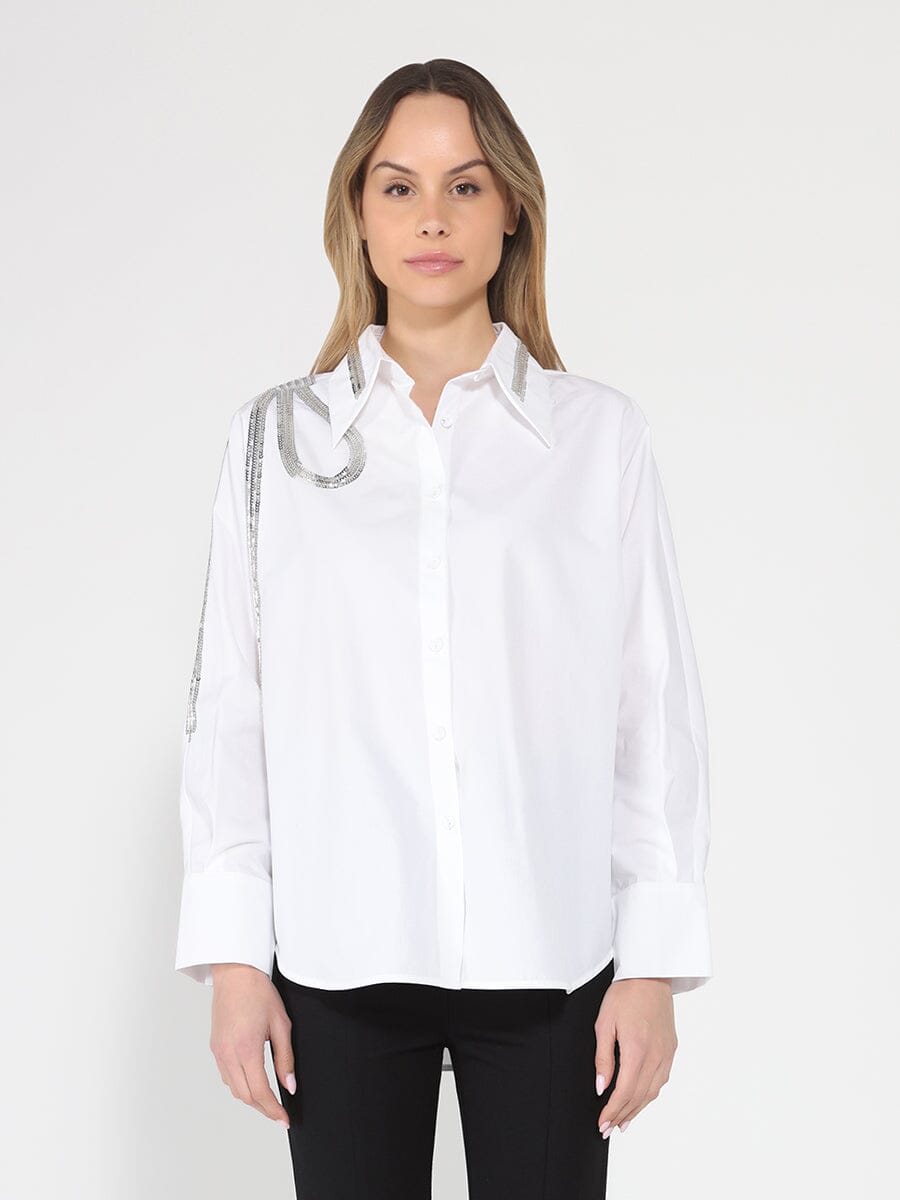 Gracia Fashion Women's Long Sleeve Shirt Button Down Sequin Embellished