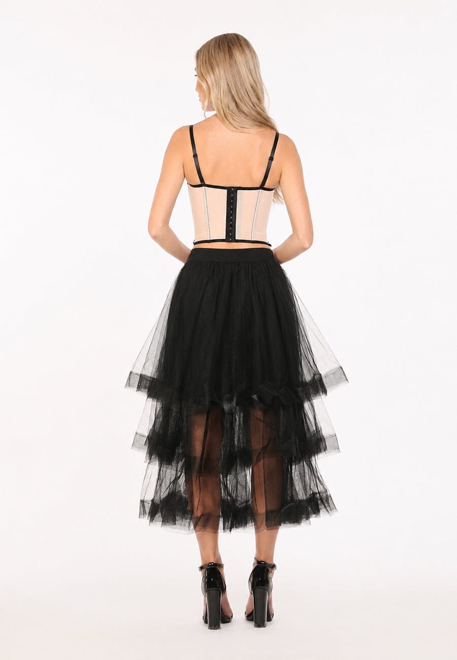 Mesh Skirt With Tiered Ruffle