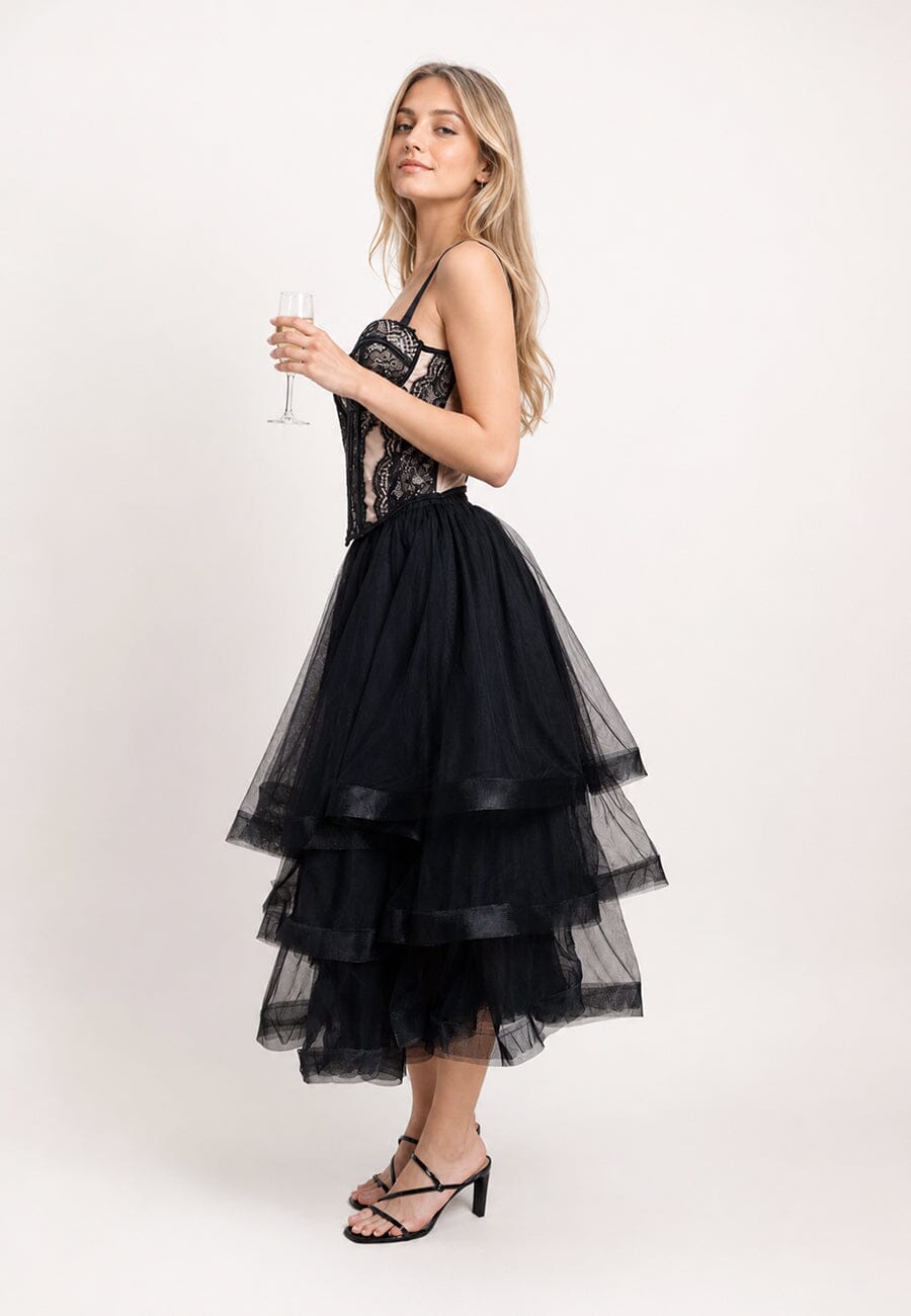 Mesh Skirt With Tiered Ruffle