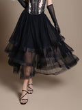 Gracia Fashion Women's Mesh Skirt With Tiered Ruffle