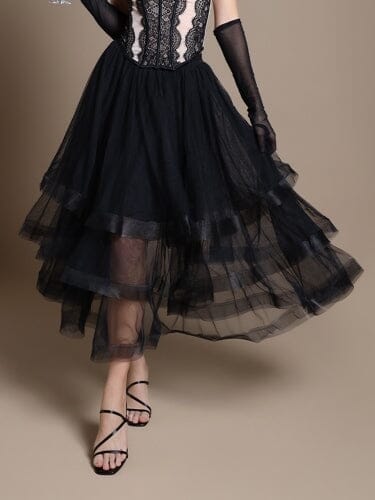Gracia Fashion Women's Mesh Skirt With Tiered Ruffle