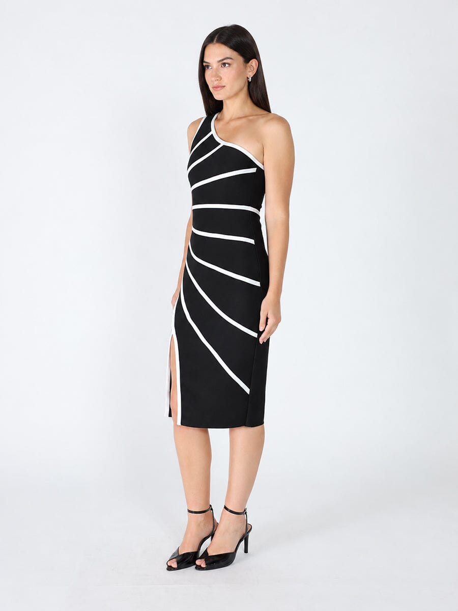 One Side Sleeve Bottom Slit Dress