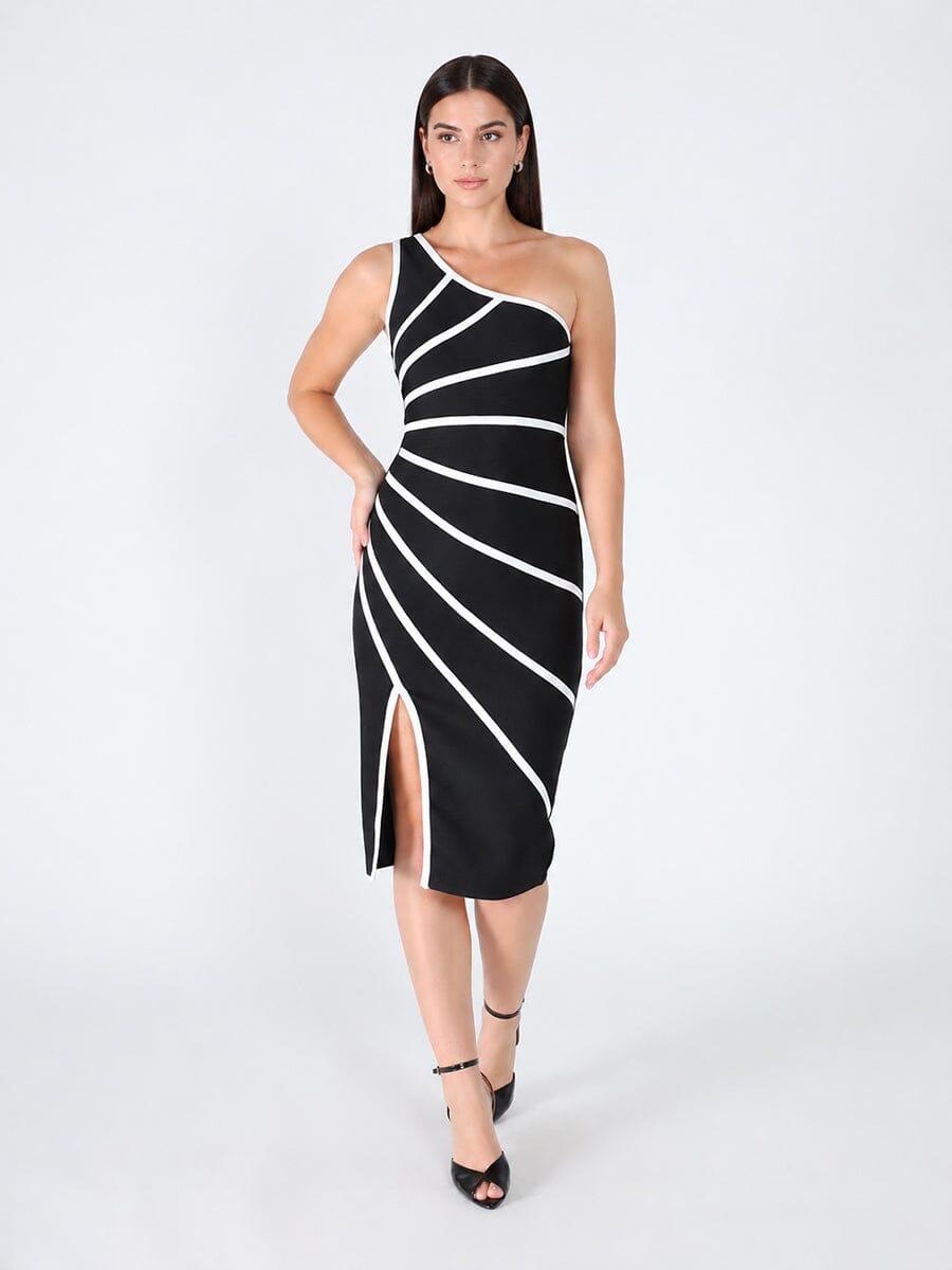One Side Sleeve Bottom Slit Dress