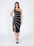 One Side Sleeve Bottom Slit Dress
