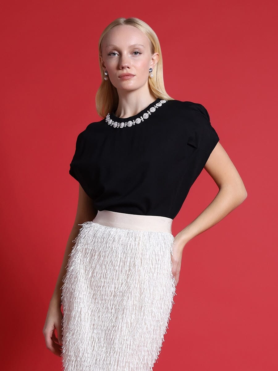 Pearl Work Round Neck Top