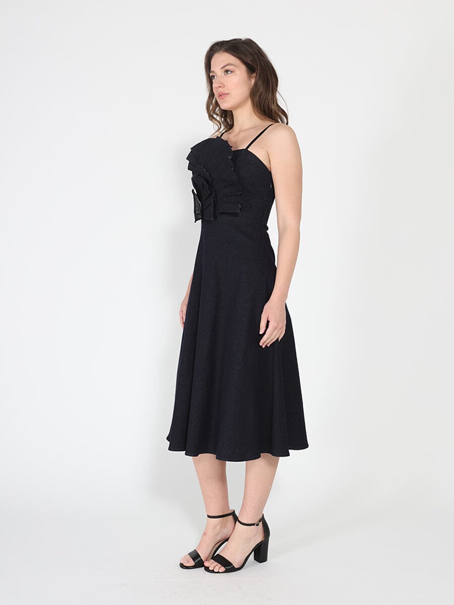 Pleated Detail Strap A-Line Dress