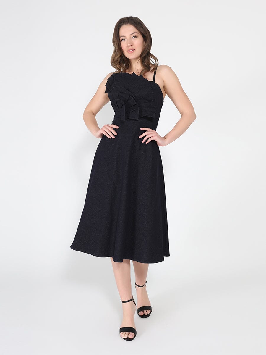 Pleated Detail Strap A-Line Dress