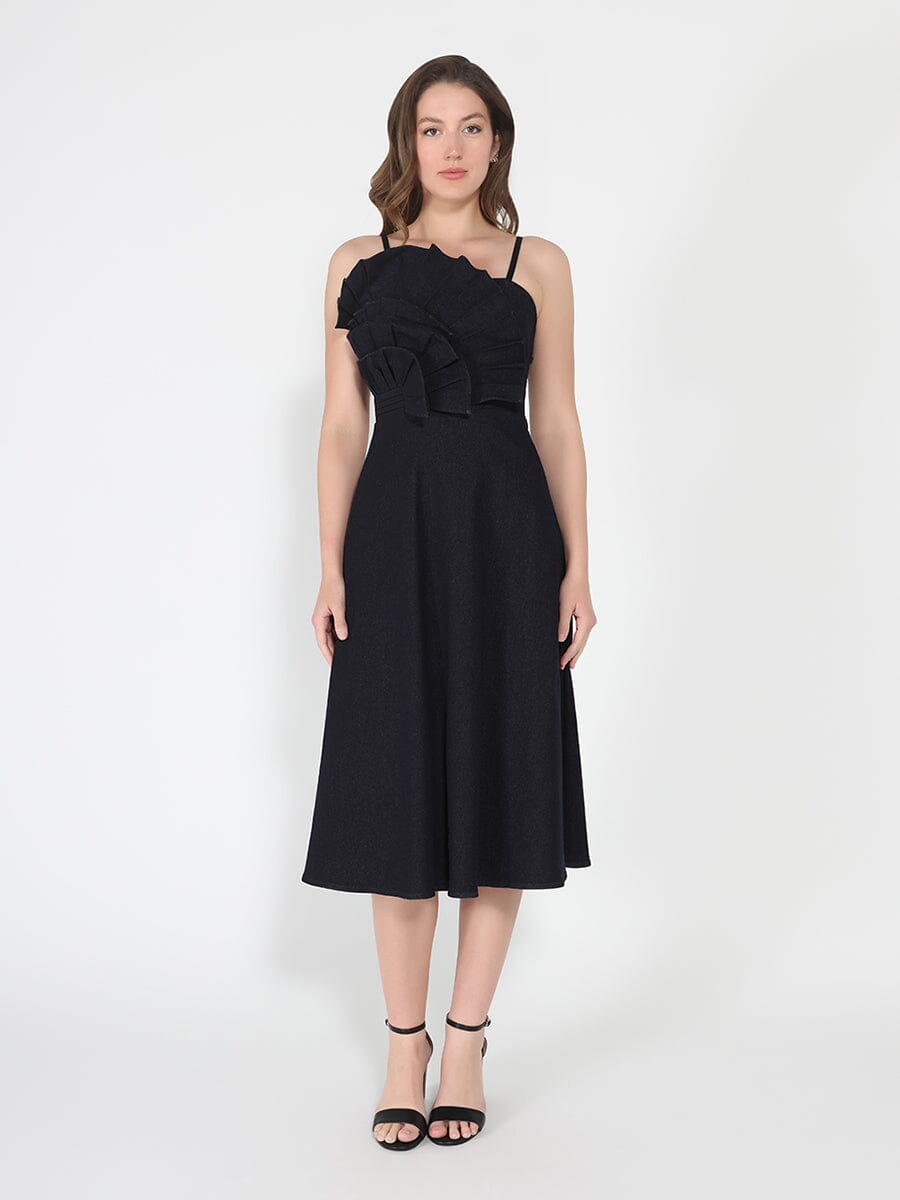 Pleated Detail Strap A-Line Dress