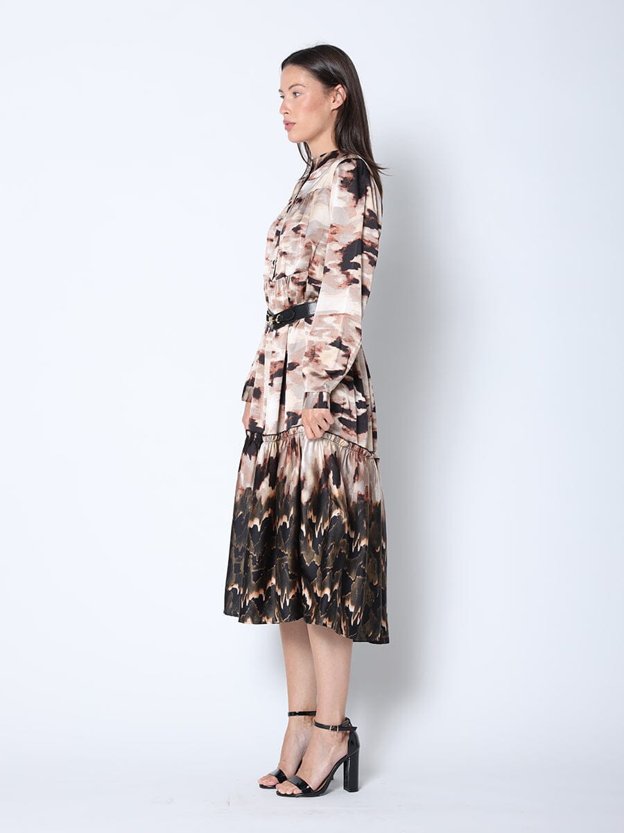 Print Mock Neck Belted Dress