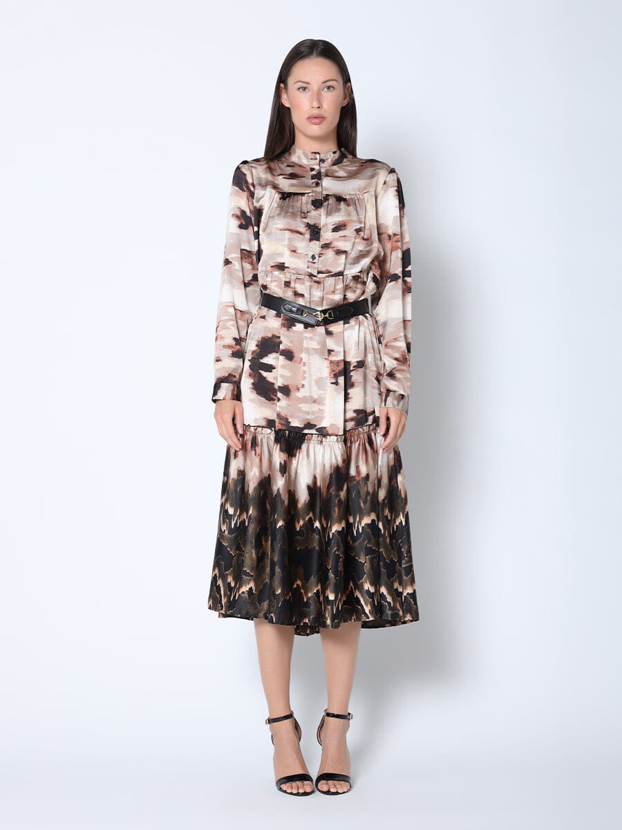 Print Mock Neck Belted Dress