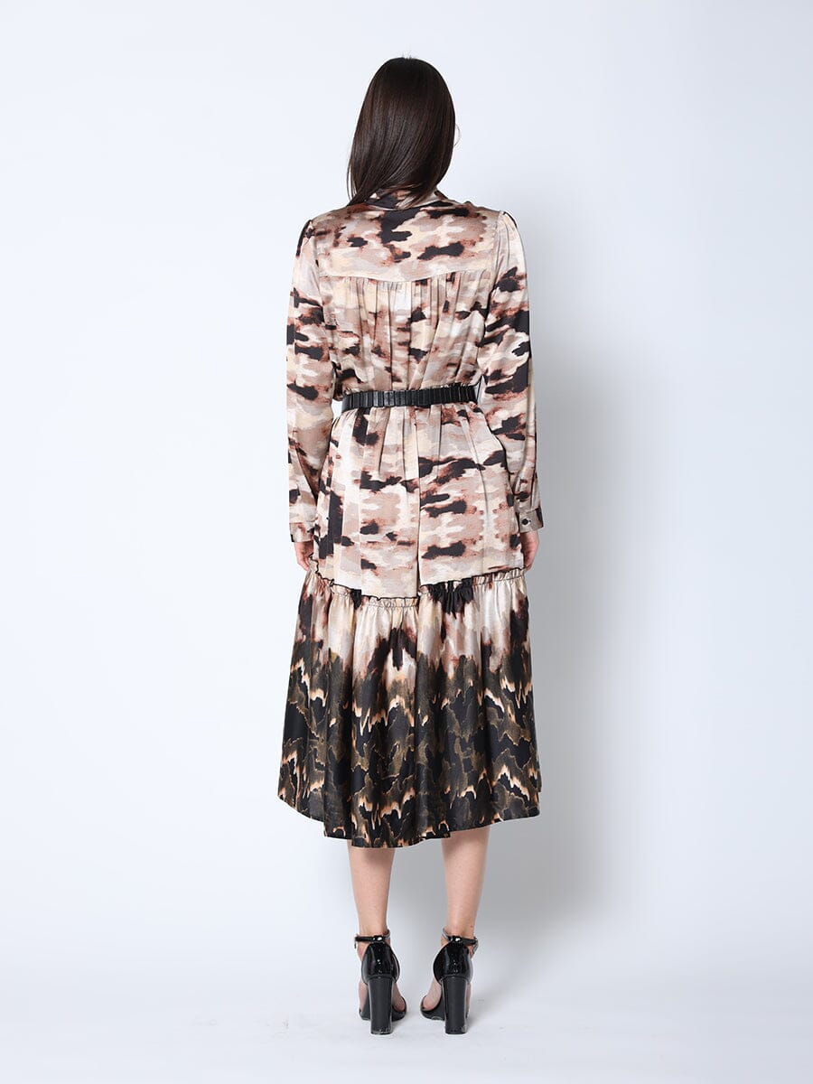 Print Mock Neck Belted Dress