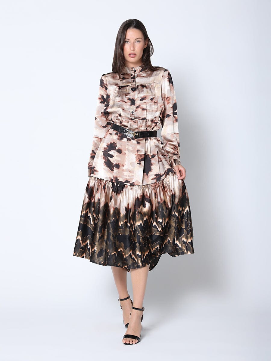 Print Mock Neck Belted Dress