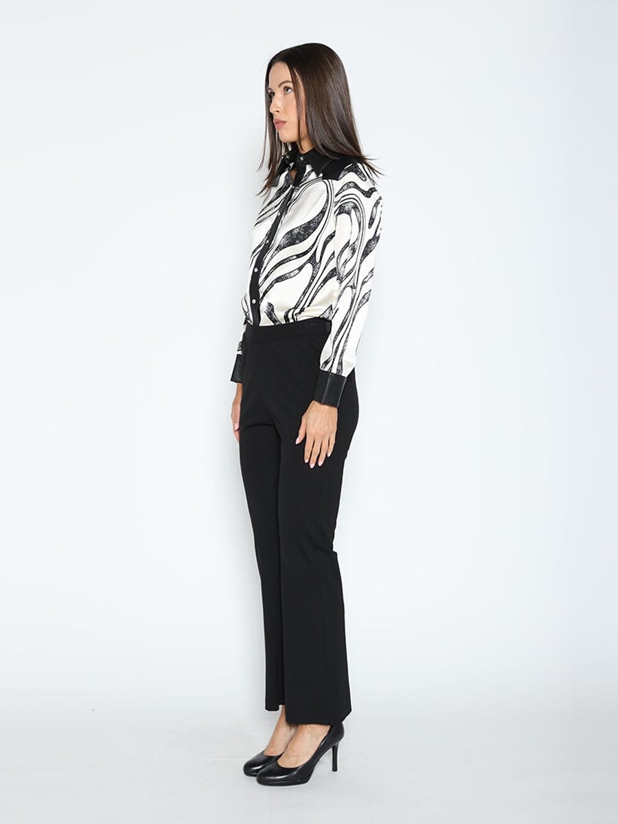 Print & Pleather Spliced Button-Down Shirt Top