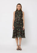 Printed sleeveless waist band dress