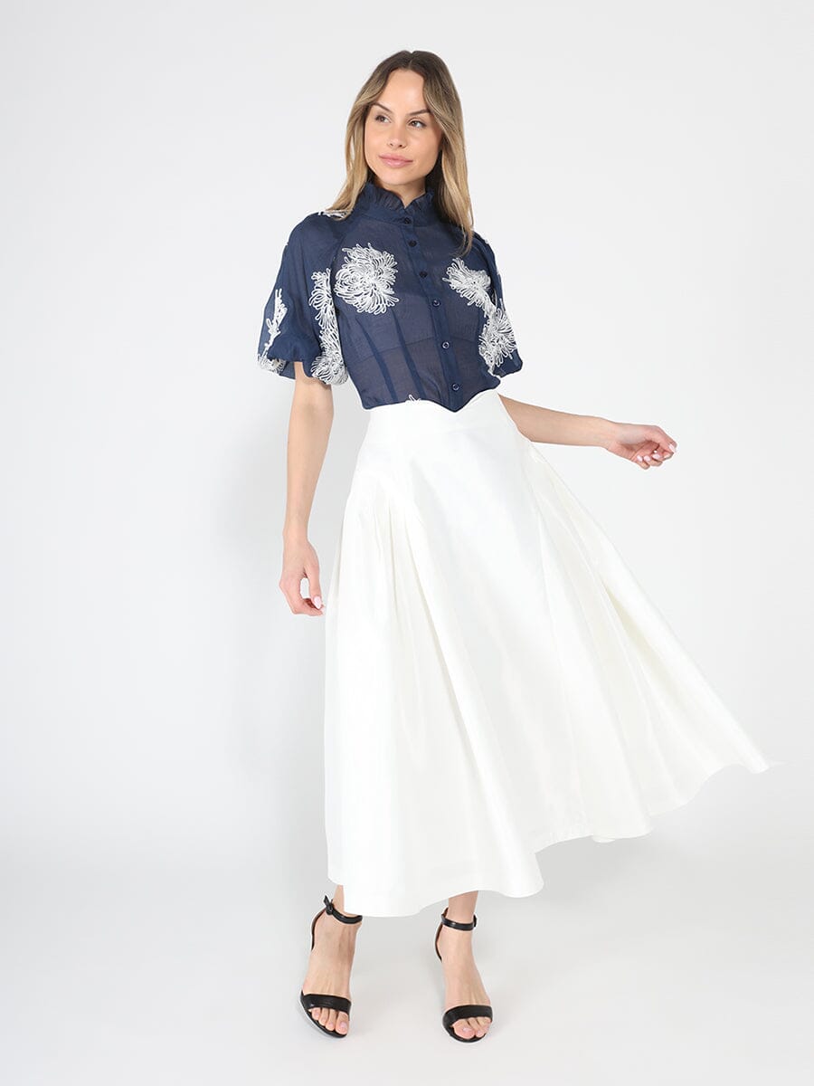 Puff sleeve embroidered organza top