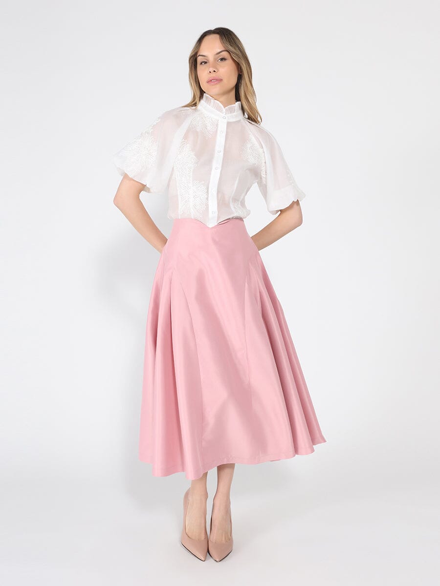Puff sleeve embroidered organza top