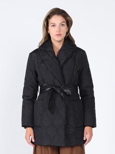 Gracia Fashion Women's Quilted Lightweight front open belt Jackets