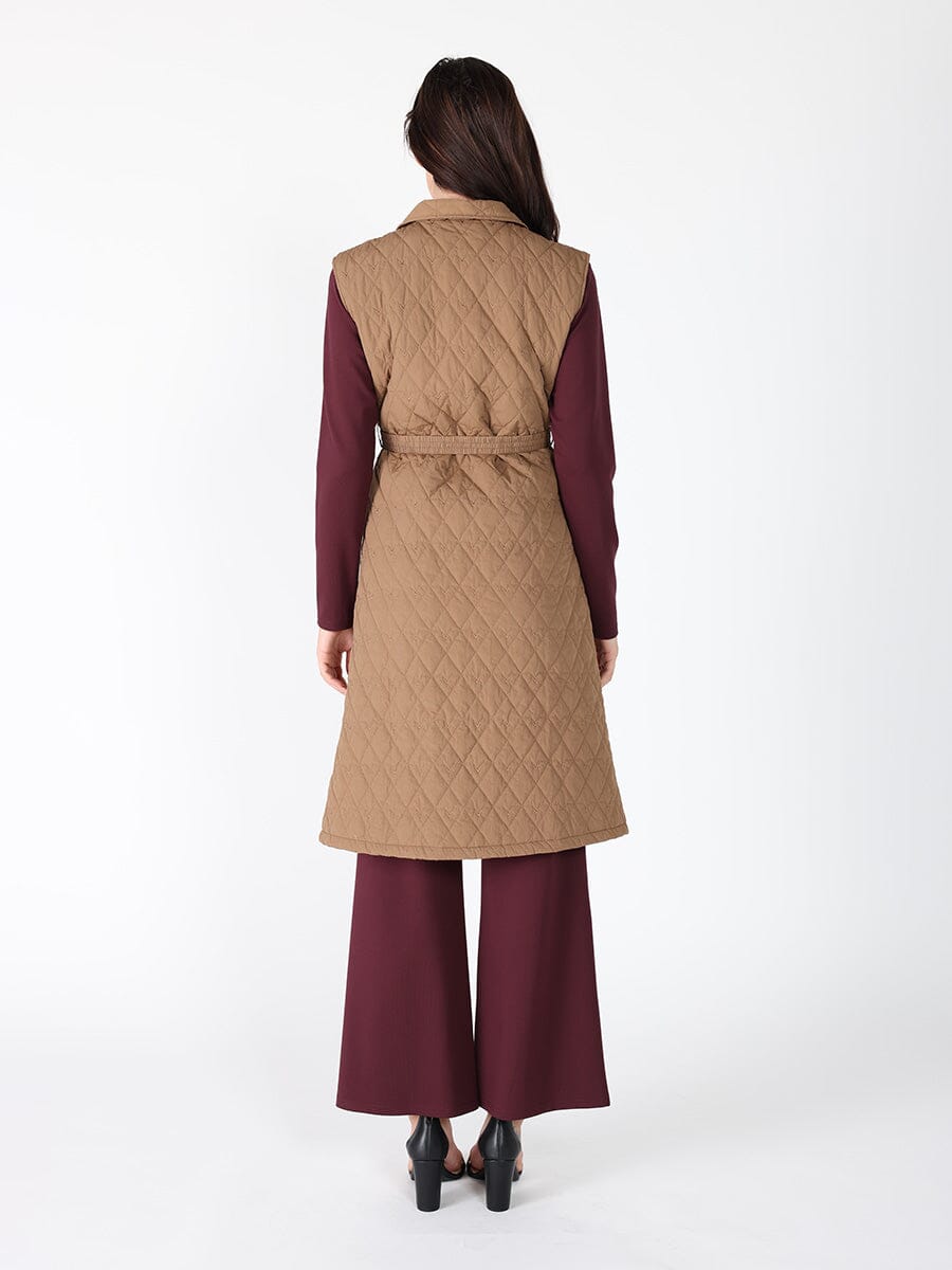Quilted Sleeveless Belted Long Jacket