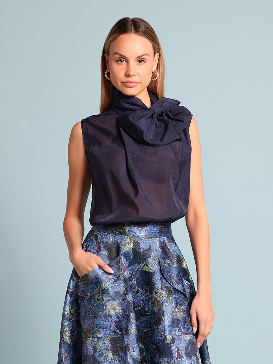 Gracia Fashion Women's Ribbon Bow Sleeveless Organza Top