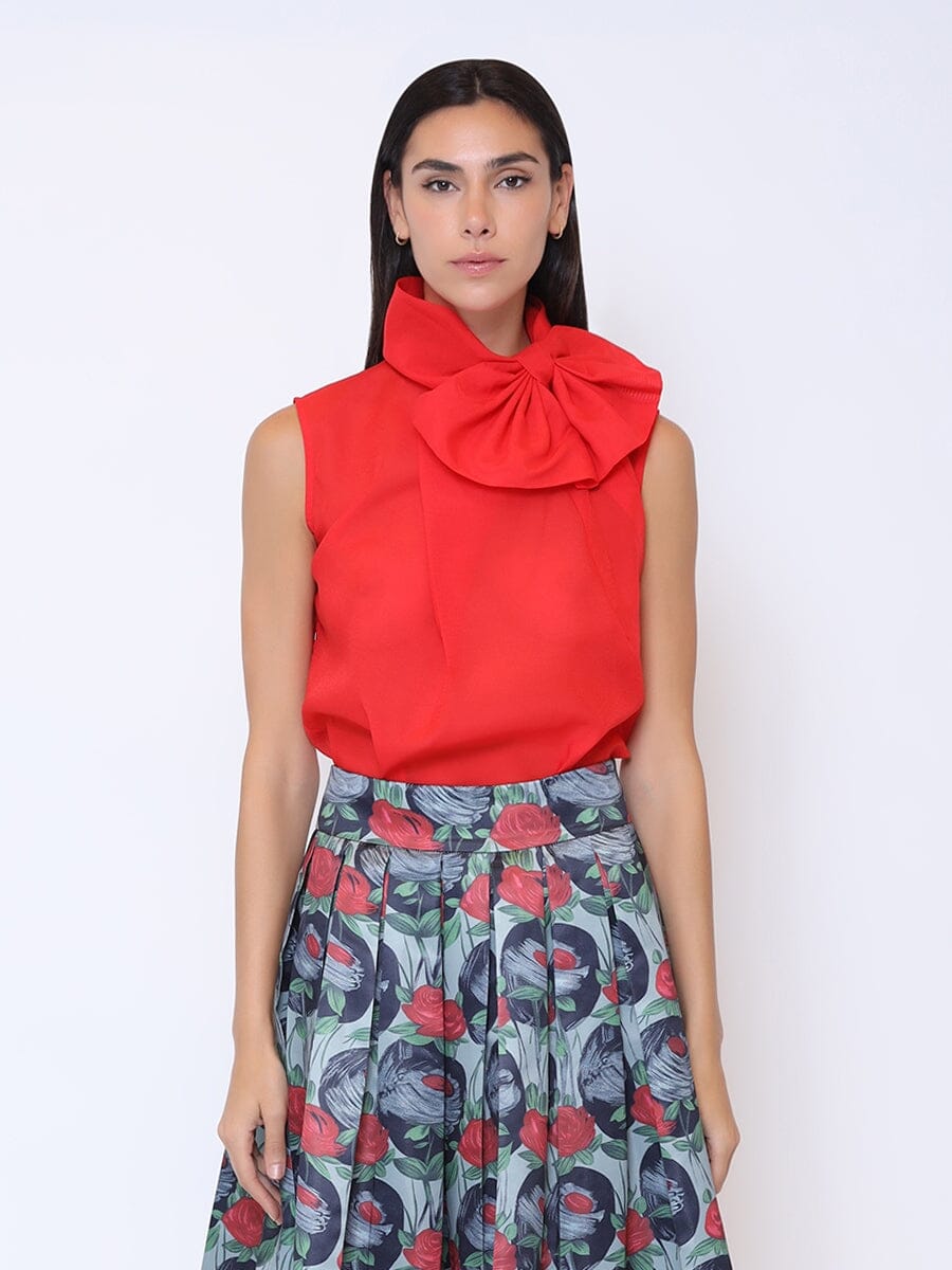 Gracia Fashion Women's Ribbon Bow Sleeveless Organza Top
