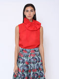 Gracia Fashion Women's Ribbon Bow Sleeveless Organza Top