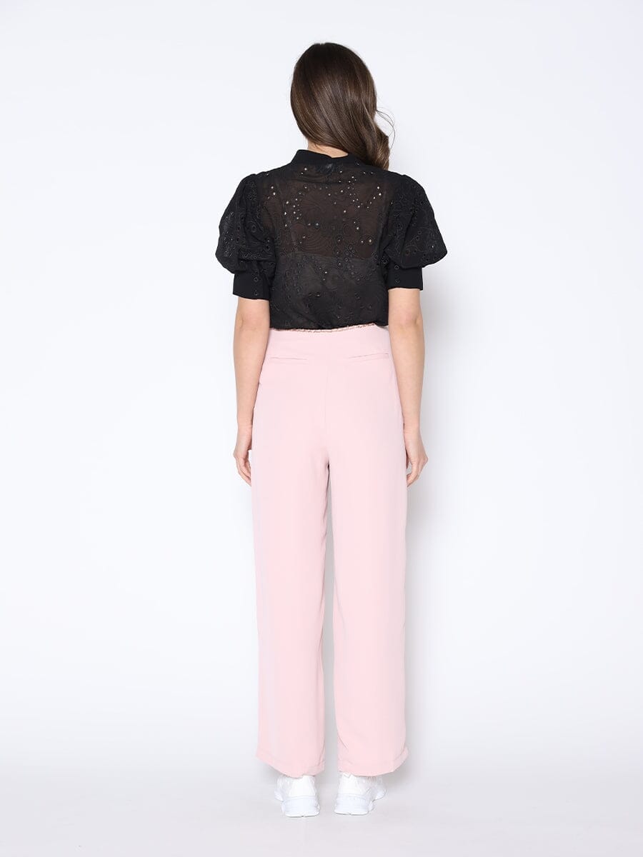 Gracia Fashion Women's Round-Neck Puff Sleeve Eyelet Top