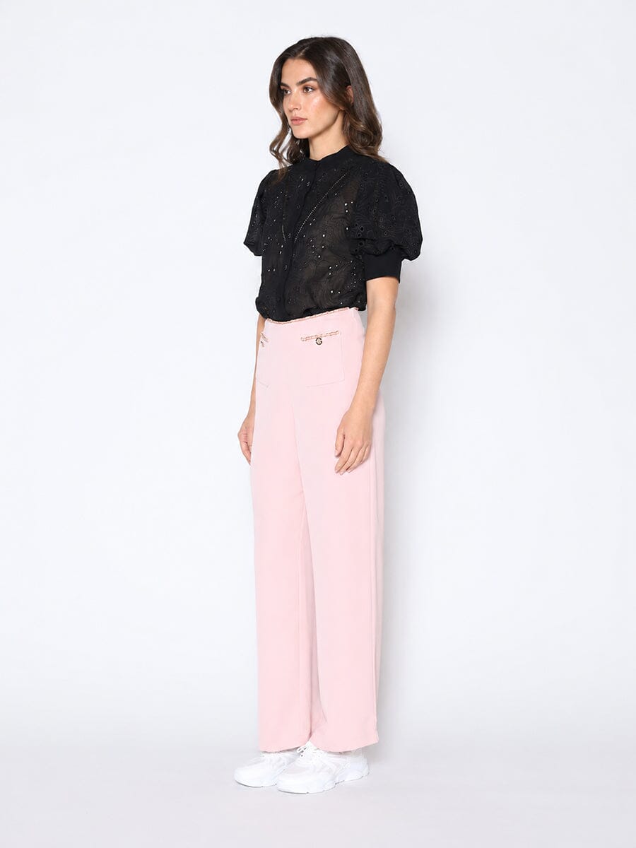 Gracia Fashion Women's Round-Neck Puff Sleeve Eyelet Top