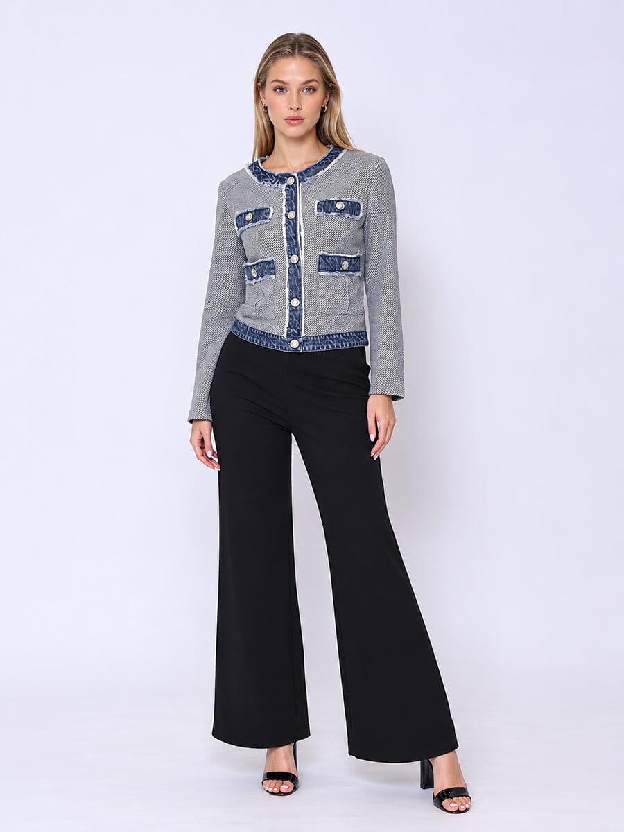 Round Neck Two- tone Denim Jacket