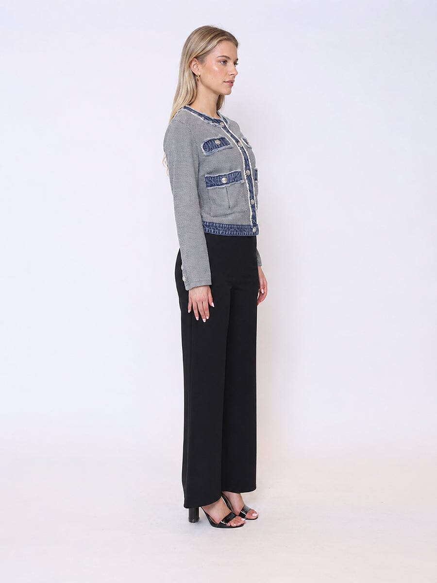 Round Neck Two- tone Denim Jacket