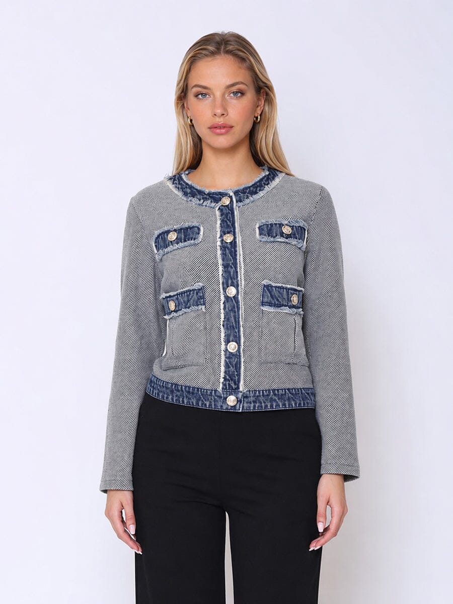 Round Neck Two- tone Denim Jacket