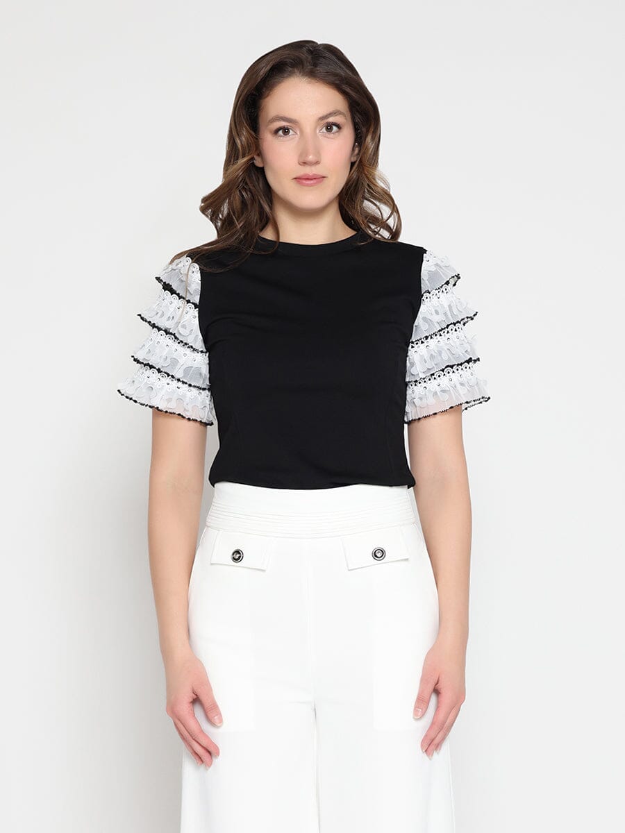 Round Neckline Tiered Short Sleeve Top