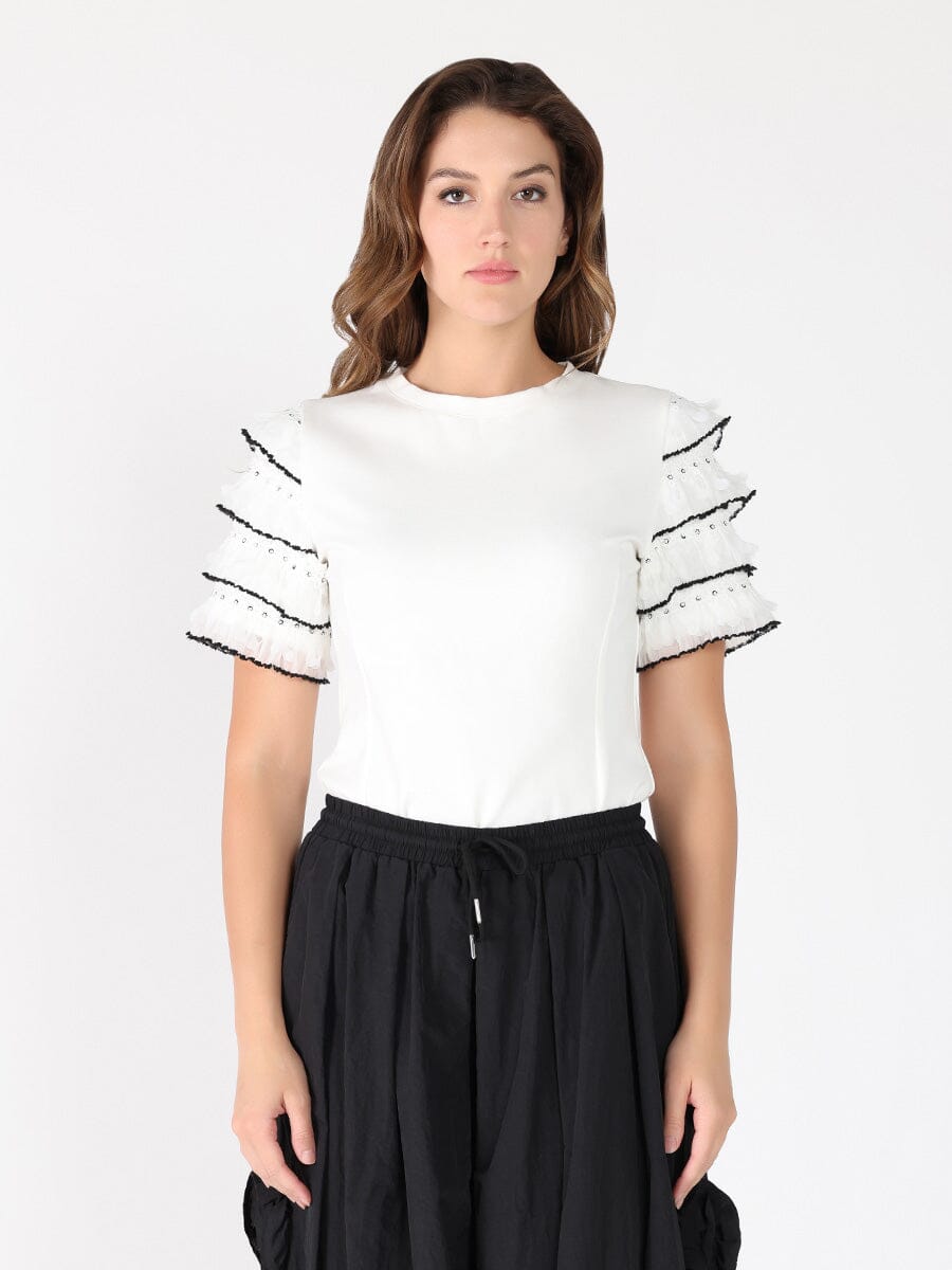Round Neckline Tiered Short Sleeve Top