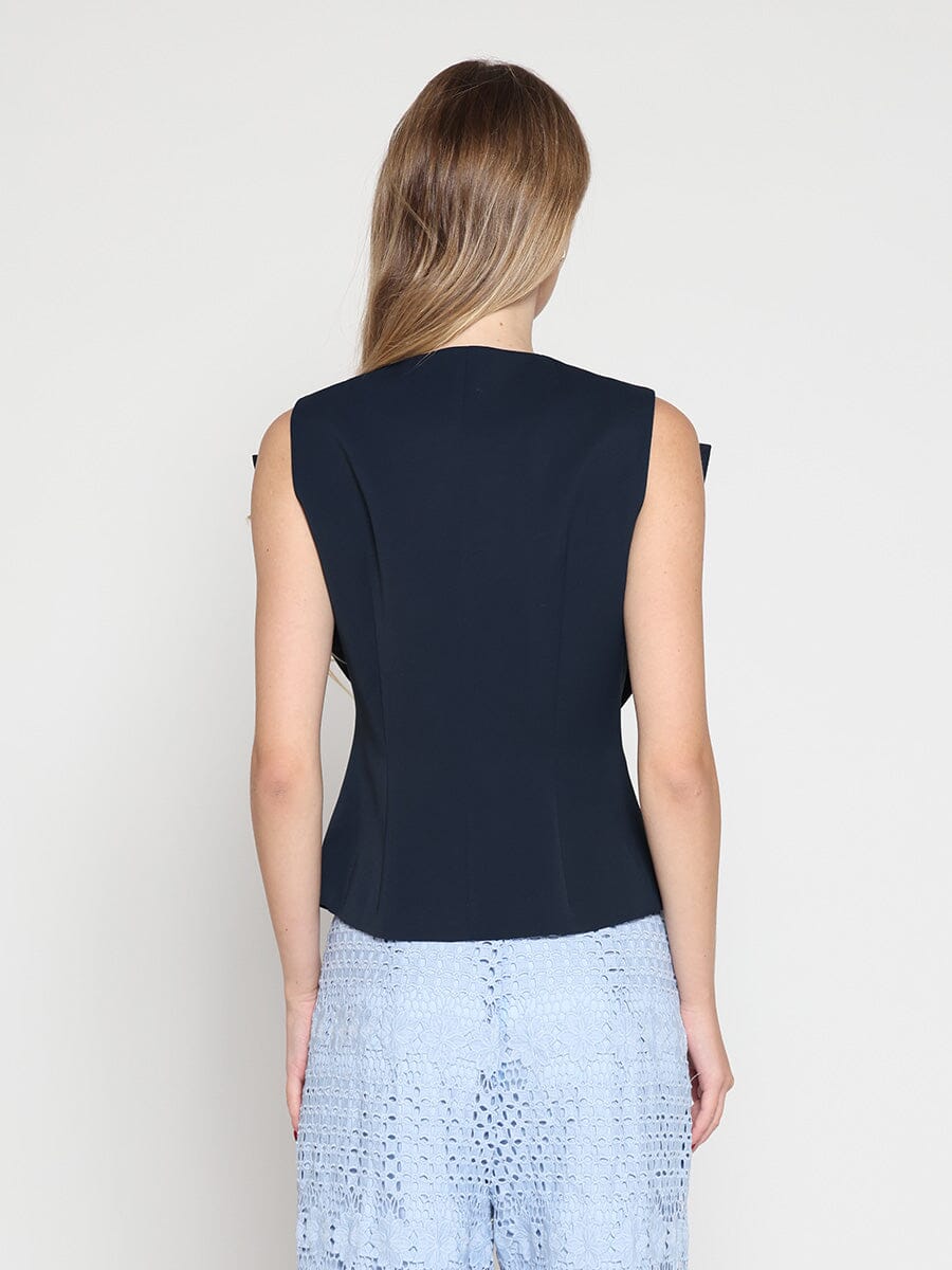 Ruffle Front Button Down Sleeveless Jacket