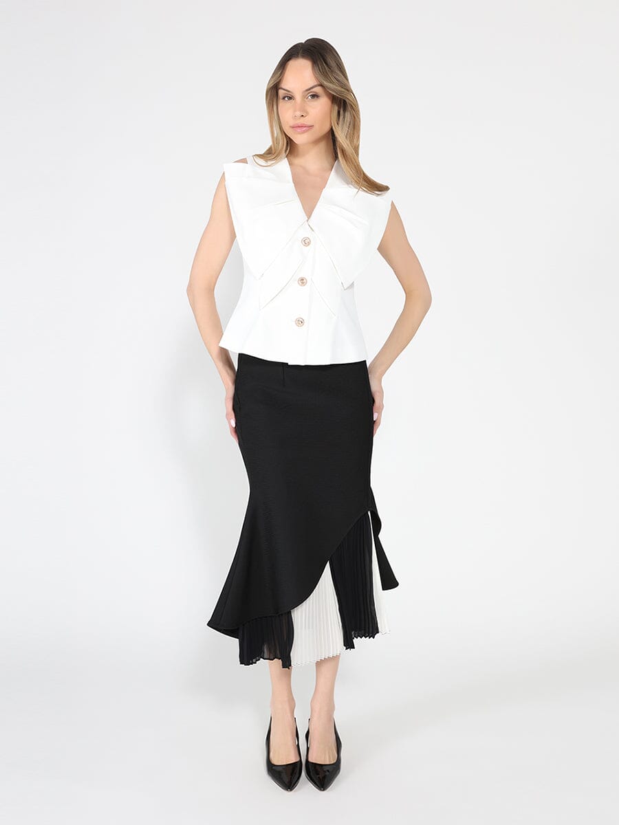 Ruffle Front Button Down Sleeveless Jacket