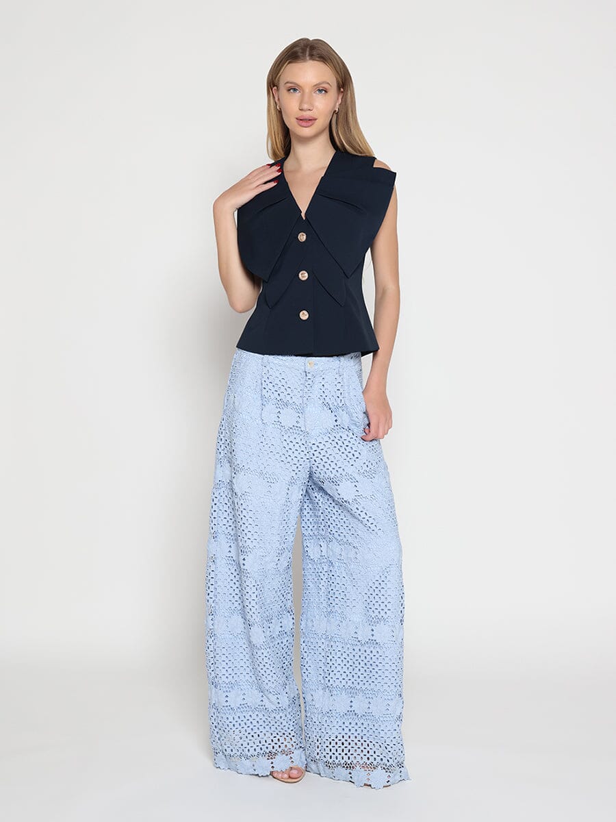 Ruffle Front Button Down Sleeveless Jacket