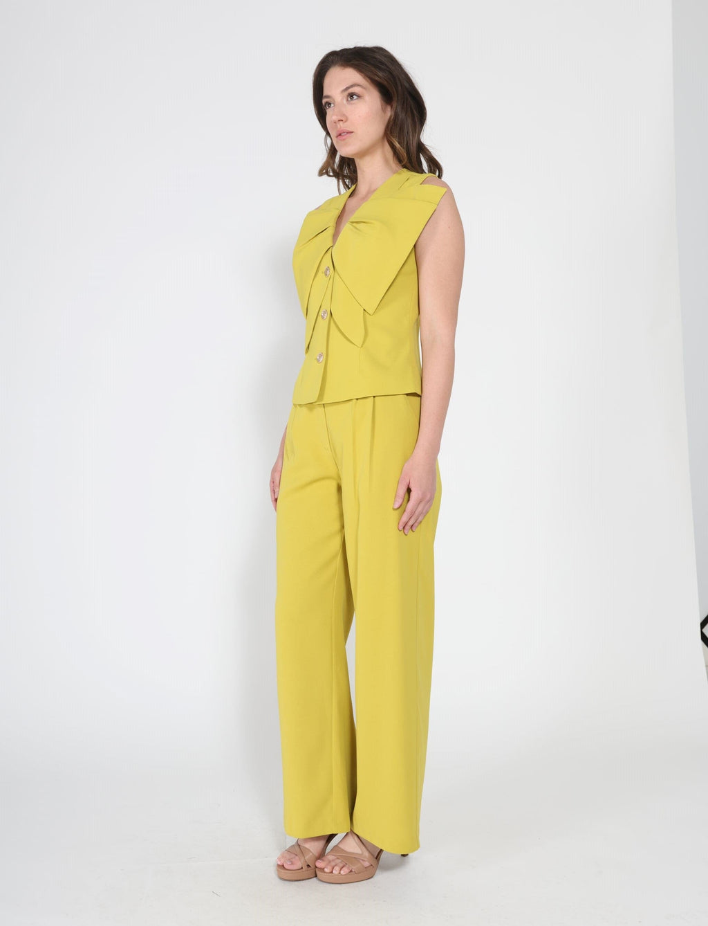 Ruffle Front Button Down Sleeveless Jacket