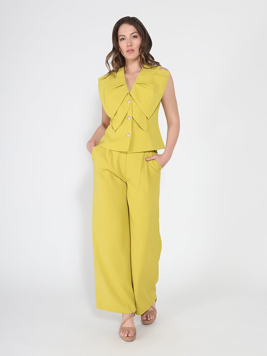 Ruffle Front Button Down Sleeveless Jacket