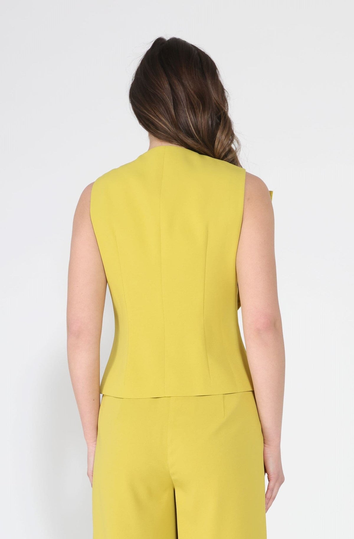 Ruffle Front Button Down Sleeveless Jacket