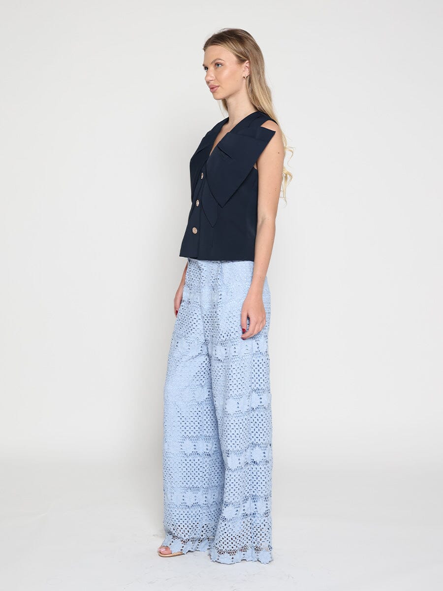 Ruffle Front Button Down Sleeveless Jacket