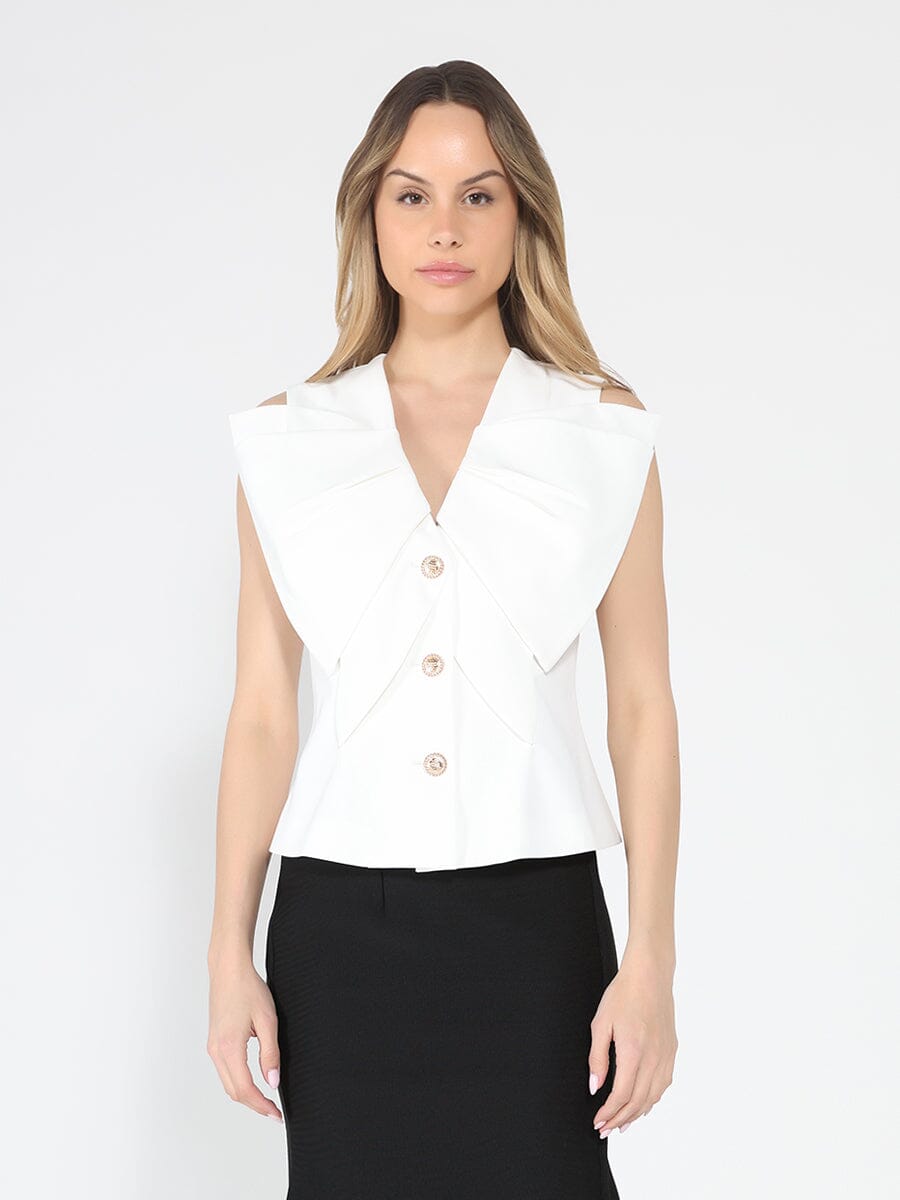 Ruffle Front Button Down Sleeveless Jacket