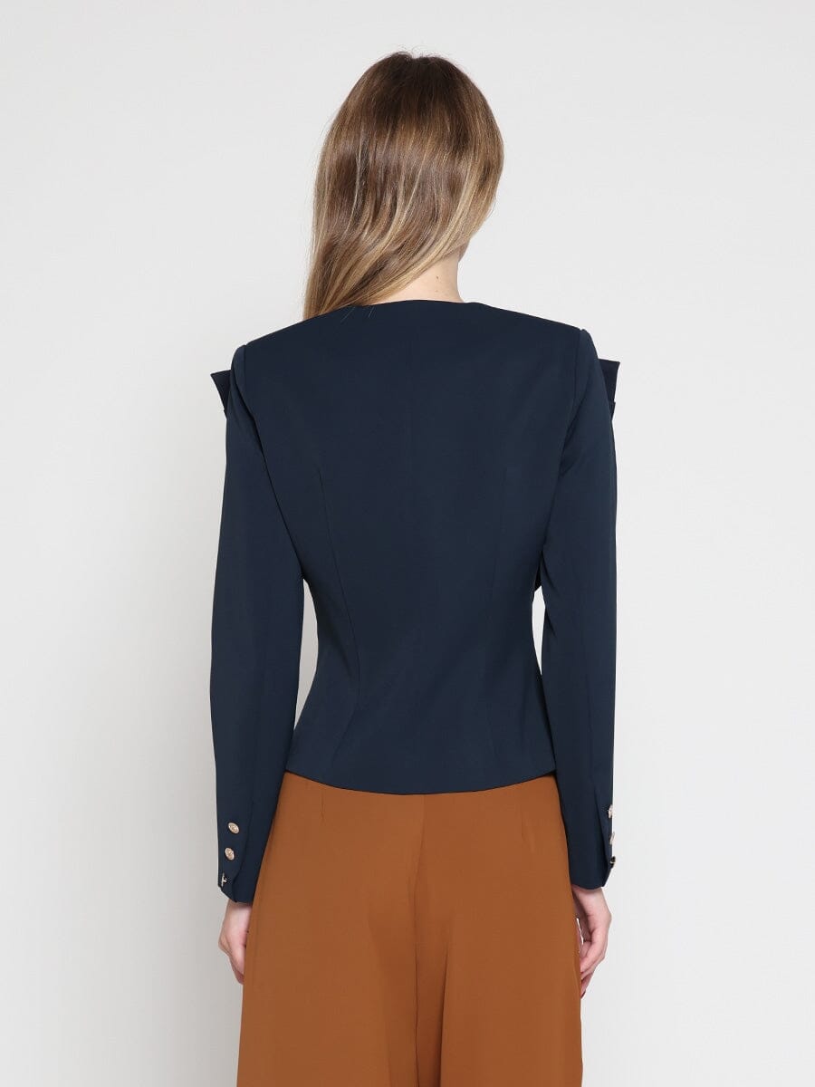Ruffle Front With Button Long Sleeve Jacket