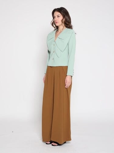 Ruffle Front With Button Long Sleeve Jacket