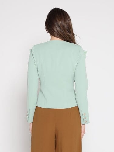 Ruffle Front With Button Long Sleeve Jacket