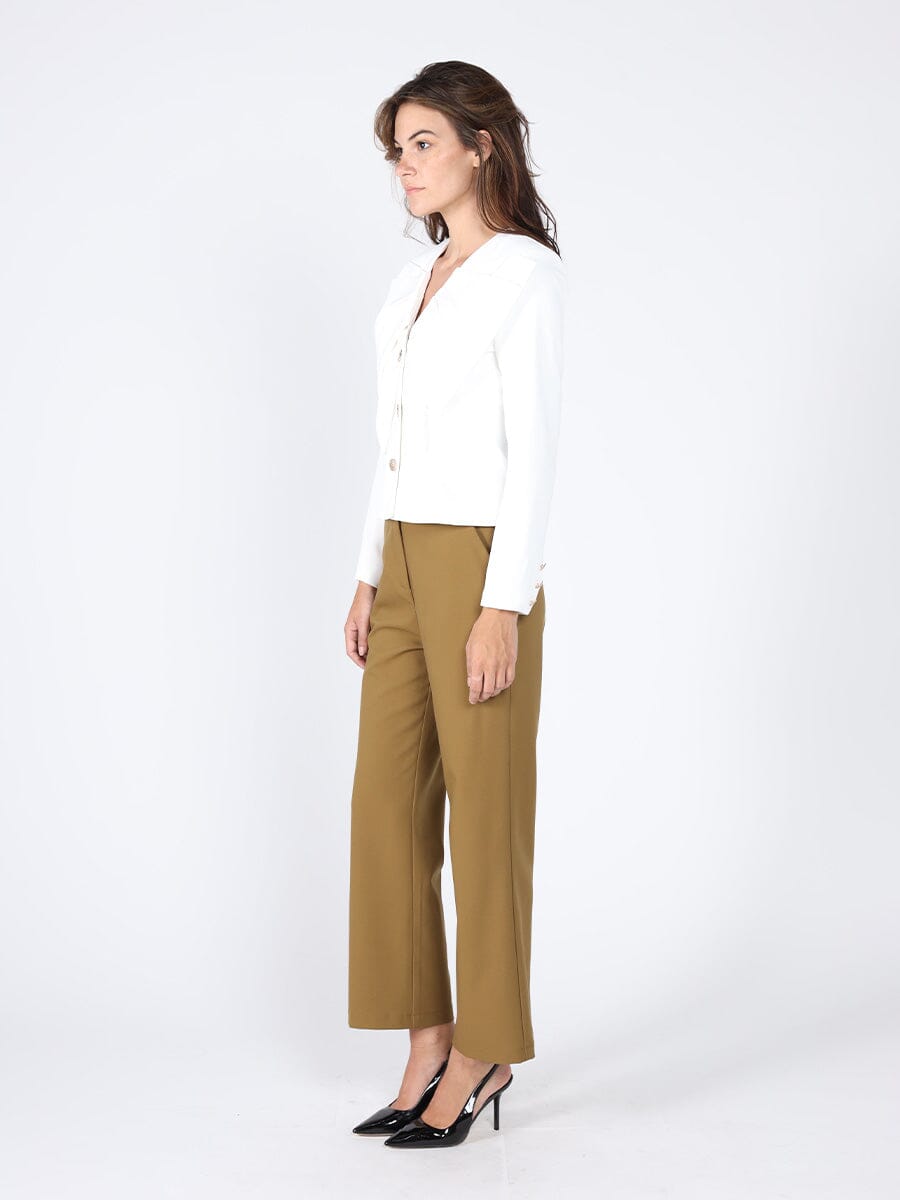 Ruffle Front With Button Long Sleeve Jacket